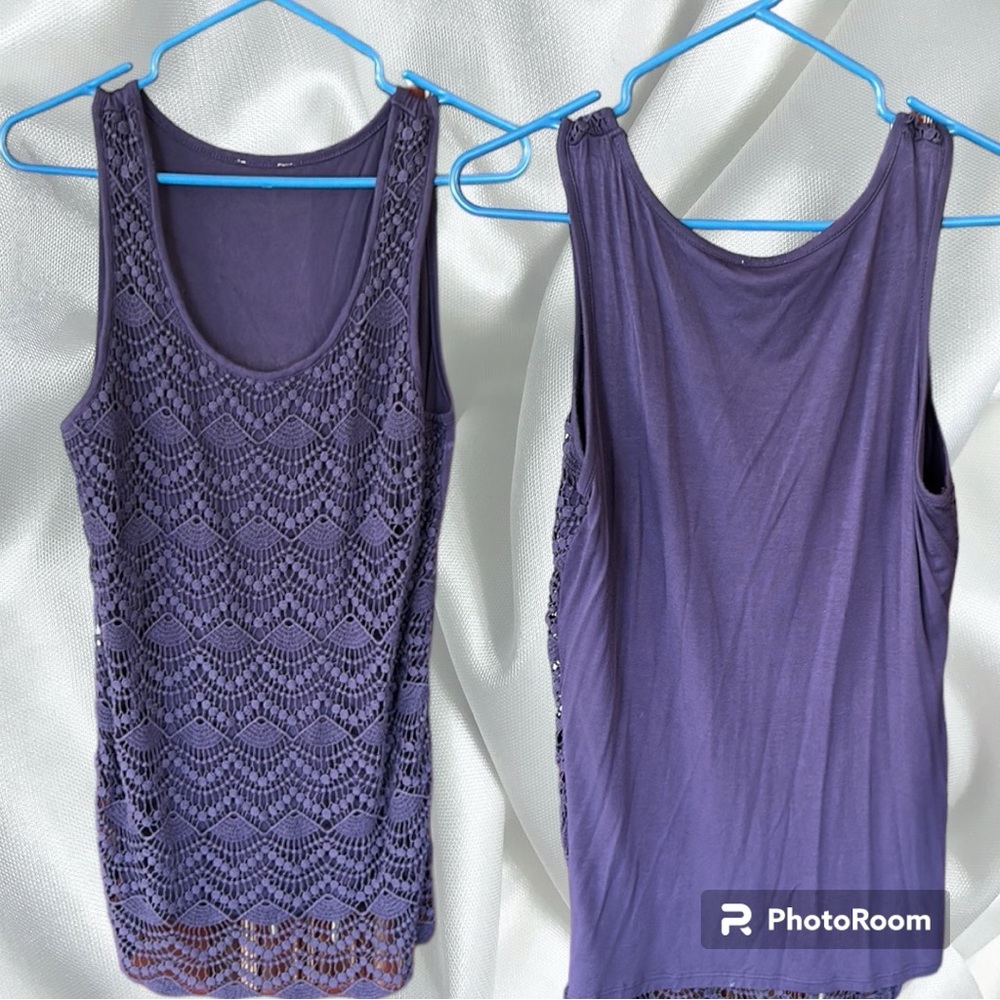 VINTAGE BOHO purple crocheted front top sleeveless size small